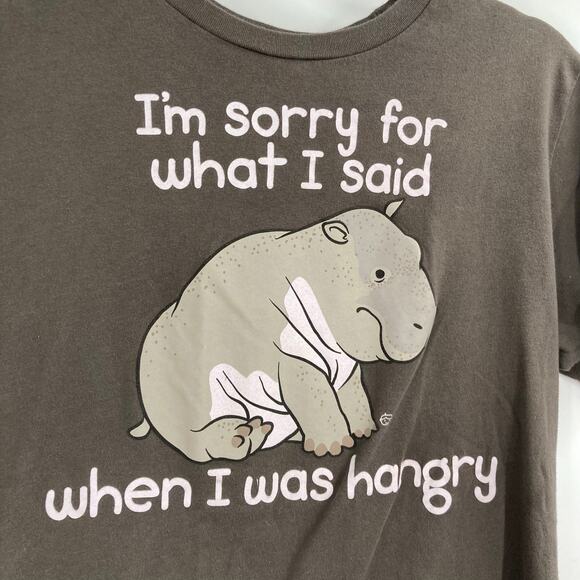 Goodie Two Sleeves Hangry Hippo Tee Graphic Humor Gray Women’s Size Small - Picture 3 of 6